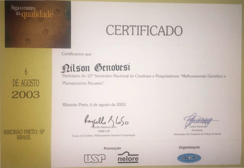 Certificado 12º Seminário Nacional de Criadores e Pesquisadores